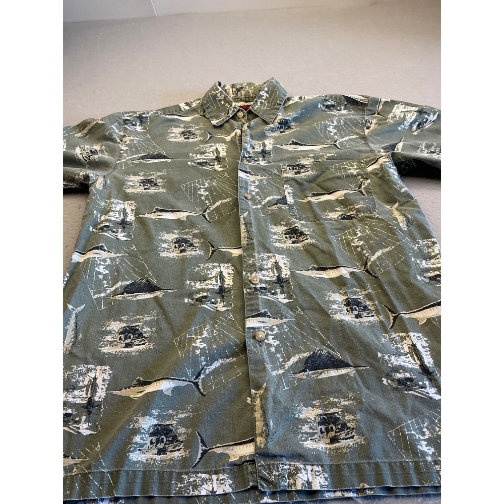 Wolverine Vintage Fishing Shirt Marlin Graphic Ripstop Cotton Green Mens Medium‎